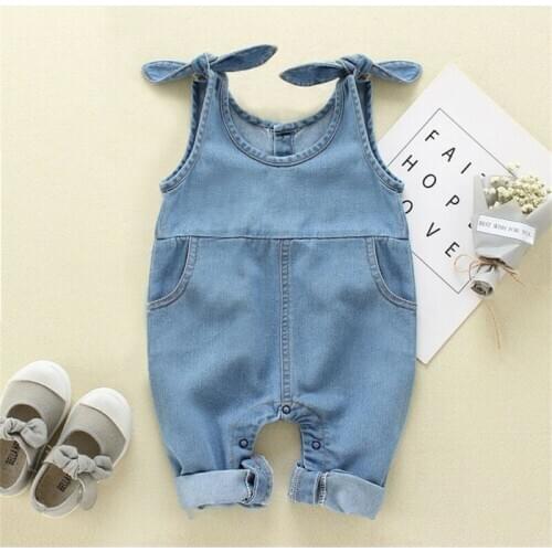 Pudcoco Kids Rompers Newborn Baby Boy Baby Girl Clothes Sleeveless Solid Color Denim Romper Jumpsuit Outfit Overall