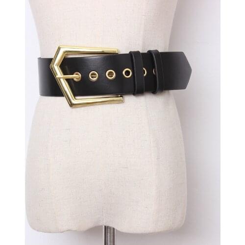 Fashion Women Wide Belt Gold Big Irregular Buckle Waistband Female Black PU Leather Belts Dress Coat Waist Corset Strap