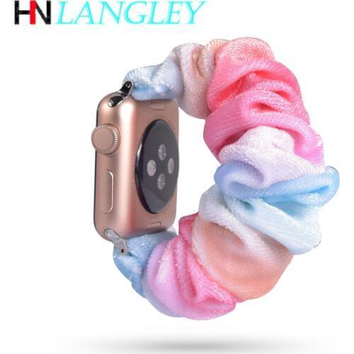 Fabric Elastic Scrunchie Strap Watch Band for Apple Watch Band 38mm 40mm 42mm 44mm Series 5 4 3 2 1 Bracelet Printed Velvet