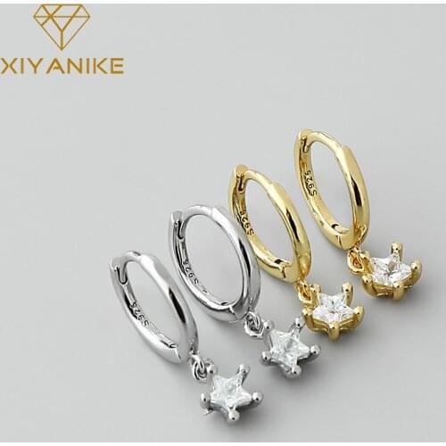 XIYANIKE 925 Sterling Silver Star Big Zircon Pendant Earrings Female Fashion Couple Gift Party Focus Classic Ornament Handmade