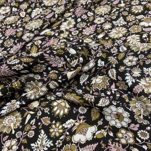 140CM Wide 19MM Floral Print Black Silk Crepe Fabric for Summer Dress Shirt Cheongsam Suit Pants G020