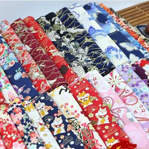Width 57" Japanese Style Bronzed Printed Pure Cotton Brocade Fabric Cheongsam Chinese Hanfu Clothing Material Diy Bag Cloth