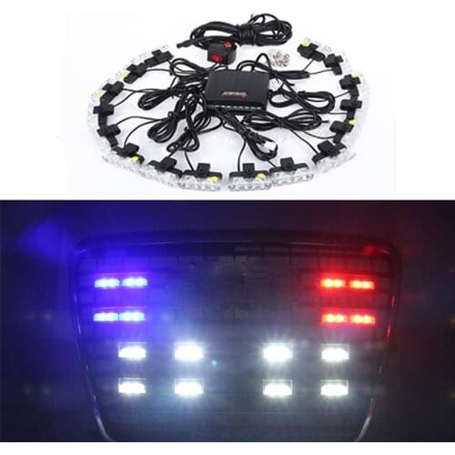 LED Grille Strobe Light Car Grill Light Emergency Warning Signal Lamp 32LED Flash Light Daytime running Lights White Amber