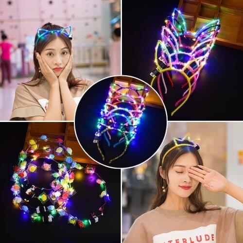 Glowing Cat Ears Tiara Crown Headband Luminous Adult Girls Women Light Up Wreath Rabbit Ear Headwear Head Band Hairwear Gift
