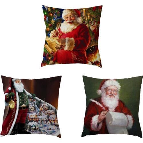 Wholesale Cushion Cover Santa Christmas Elk Polyester Peach Skin Throw Pillowcase Farmhouse Home Living Room Sofa Chair Decor