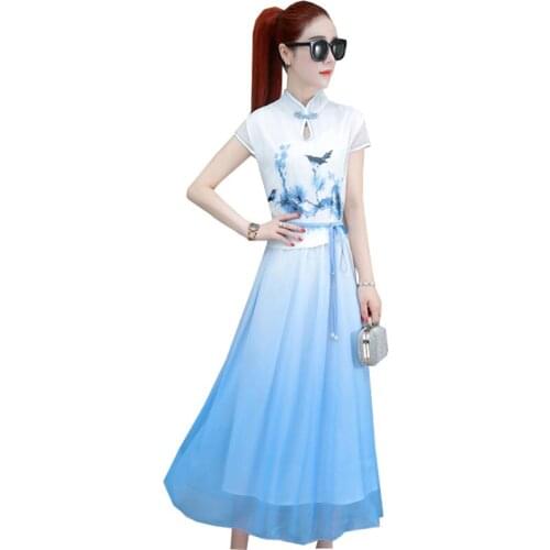 Plus Size Womens Clothing Summer Dress 2021Women New Hanfu Summer Dress Hedging Printed Dress Female Fashion Long Dresses Trend
