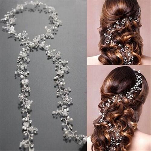 2019 Charm Hand Woven Crystal Pearl Headband Flower Headpiece Hair Vine Women Hair Jewelry Bridal Wedding Hair Accessories