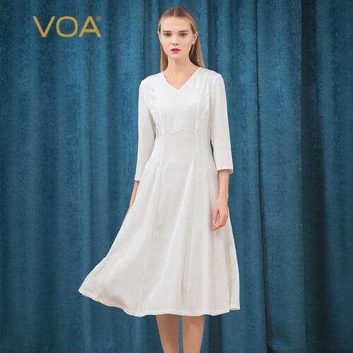 VOA heavy silk dress woman 36 m meters seven-point sleeves micro-bombs slimming big clothes A10282