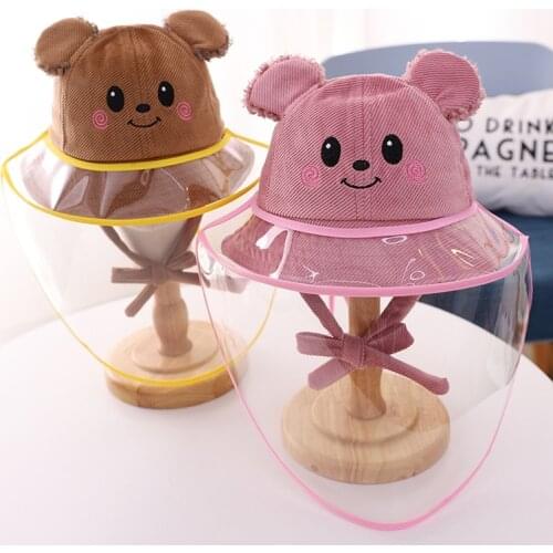 Winter Warm Corduroy Hat For Kids Boys Girls Children Protective Hat Bucket Cartoon Cute Fisherman Cap Kids Face Shield Cover