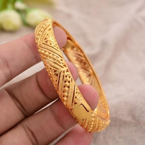 1Pcs Ethiopian Dubai 24K Gold color Bangles for Women Wife Wedding Gifts African Dubai Party Bracelet Jewelry ornament Bracelets
