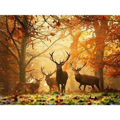 DIY 5D Diamond Mosaic Handmade Diamond Painting Cross Stitch Kits Diamond Embroidery Autumn Tree & Deers Rhinestones Arts KBL