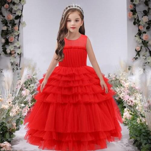 4-14 Years Bridesmaid Ankle Length Kids Dresses For Girls Children Costume Princess Cake Tutu Dress Girl Party Wedding Dress