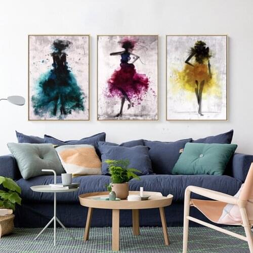 Elegant Poetry Dancing Skirt Girl Water color Abstract Canvas Painting Wall Art Nordic Posters and Print Picture Home Decoration