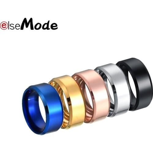 ELSEMODE Size 5-13 Drop shipping Personalize Engrave Name Logo Thicken Titanium Stainless Steel Rings Black For Men