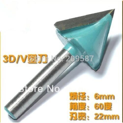 6x22x60 degree CNC Router Bits, Wood Engraving Tools on 3D Carving Cutting Machine