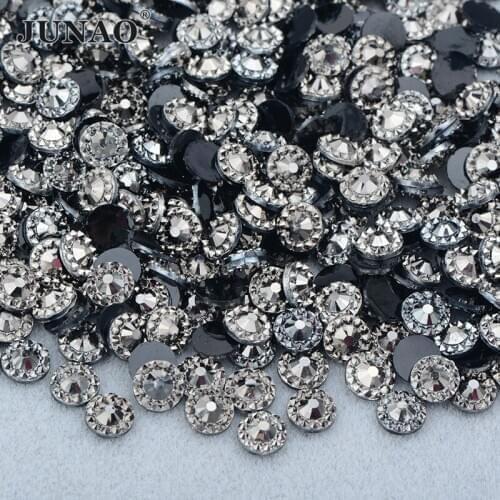 JUNAO 4 5 6 mm Hematite Color Flower Crystal Rhinestone Flat Back Crystal Stone Glitter Resin Gems Face Nail Art Decoration