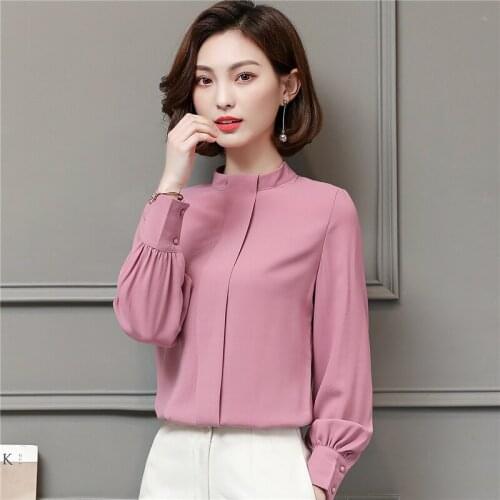 Chikichi Korean Fashion Shirt Women 2021 Spring and Autumn New Professional Wear OL Chiffon Shirt Long Sleeve Ladies Pink Top