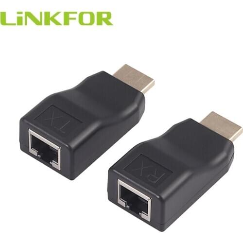 LiNKFOR 2 Pcs HDMI Signal Extender 1080P 4K Over Cat 5e/6 Network Ethernet Adapter HDMI Signal TX RX Adapter