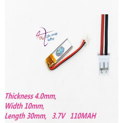 JST PH 2.0mm 2pin 5 pcs 401030 3.7V 110mAh Lithium Polymer LiPo Rechargeable Battery For Mp3 GPS PSP bluetooth Headphone Headset