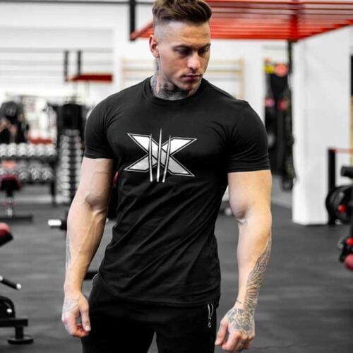 2019 New Fitness Clothing Gyms Tight Cotton Short sleeve Mens tshirt Bodybuilding tShirt Men Summer Casual Joggers Tees Tops