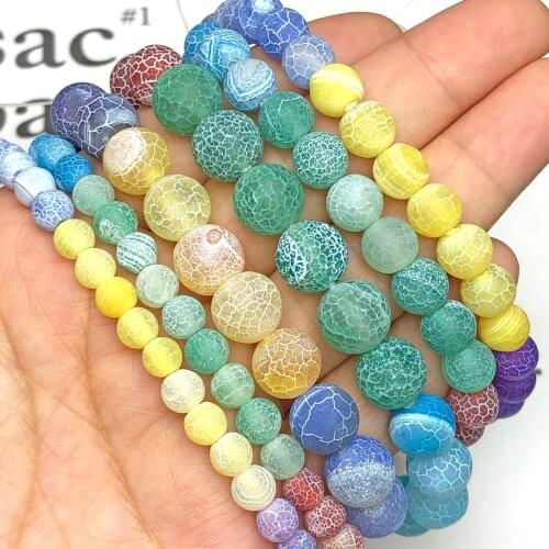 Natural Frost Dream Cracked Fire Dragon Vein Agates Stone Multicolor 7 Chakras Loose Beads For Jewelry Making DIY Charm Bracelet