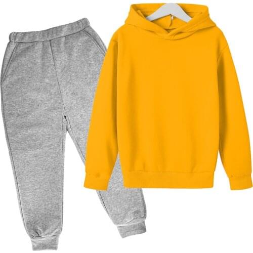 Boys and girls' hooded and pants cotton suit 3-12 years old cartoon two-piece set spring and autumn clothing leisure sports two