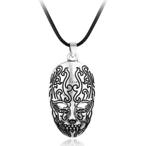 Wholesale Punk Rock Death Eater Mask Alloy Pendent Necklace Vintage Silvery Gift Movie Jewelry Goth Halloween Choker Unisex