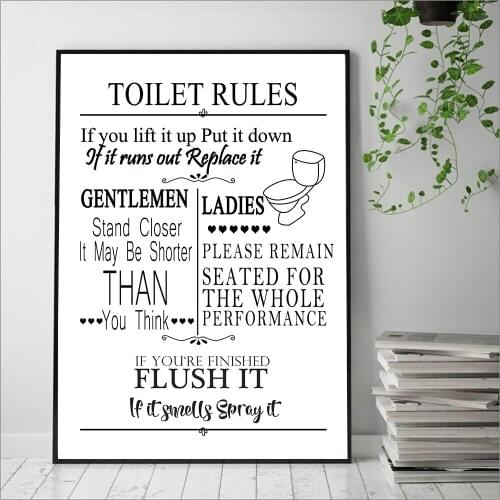 Poster Funny Bathroom Rules Sign Canvas Painting Wall Art Toilet Rules Print Nordic Wall Decor Pictures for Bathroom Room Decor