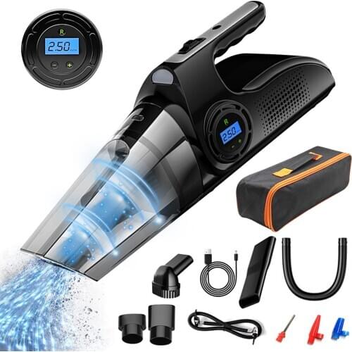 120W 5000pa Handheld Cordless Vacuum Cleaner With LED Light 2 In 1 Tire Pressure Gauge Tire Inflator Wet Dry For Car Home Use