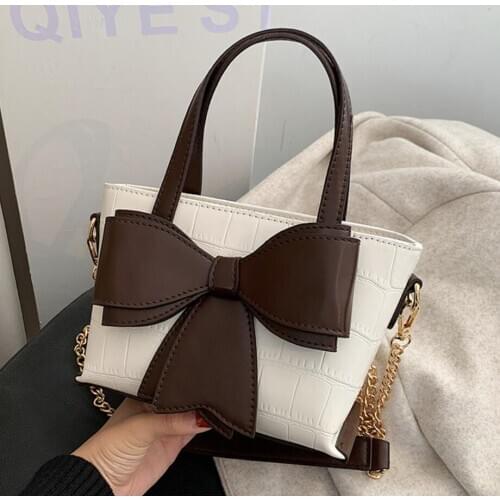 Crocodile pattern Bow Tote Bucket bag 2020 Fashion New Quality PU Leather Womens Designer Handbag Chain Shoulder Messenger Bag