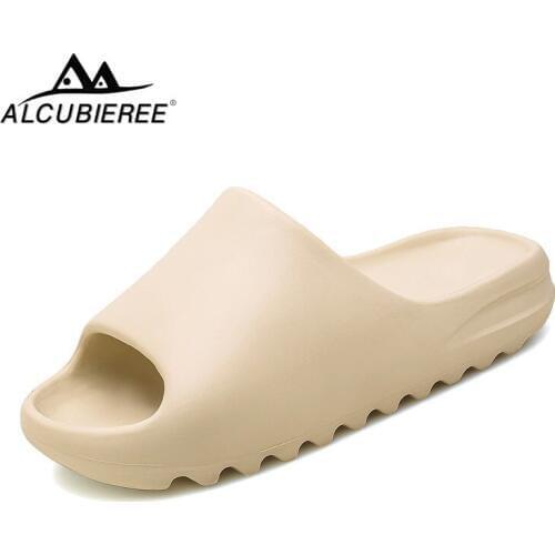 Men Summer Slides Breathable Cool Beach Slippers Fish Mouth Flip Flops Men Sandals Lightweight Bone White Yeez Plus Size 36-45