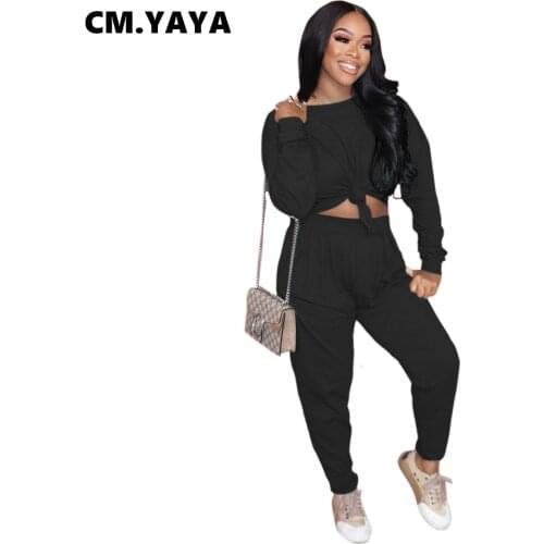 CM.YAYA Women Set Solid Full Sleeve Loose Tops and Harem Pants Two 2 Piece Sets Active Tracksuit Fashion Outfit Summer 2021