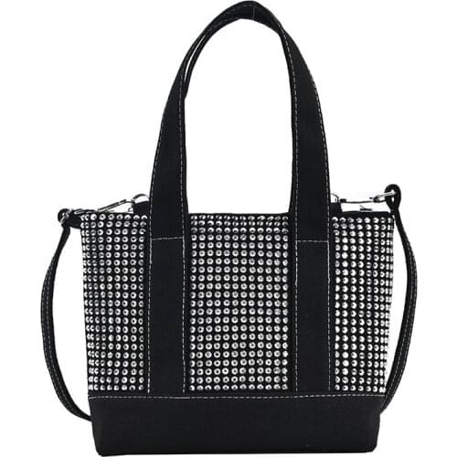 Luxury Shiny Diamonds Tote Bags for Women 2021 New Designer Basket Handbags Retro Bag Female Bucket Shoulder Messenger Bag