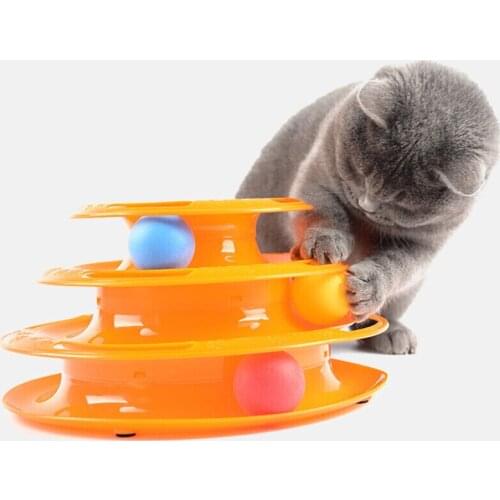Three Levels pet cat toy Tower Tracks Disc cat Intelligence Amusement triple disc cat toys ball Training Amusement plate