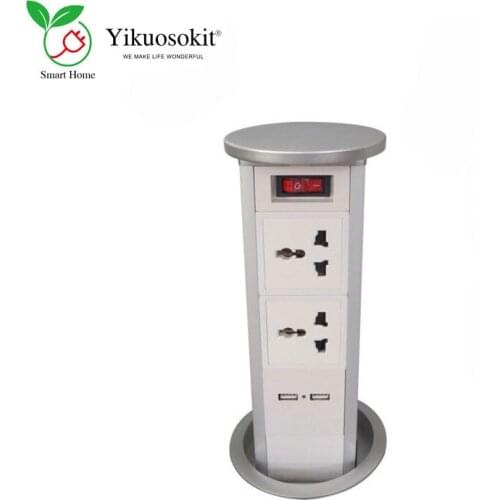 Universal Power Socket 2 USB Ports Silver Pneumatics Drive Tabletop Hidden Electrical Retractable Pop Up Desktop Outlets CE