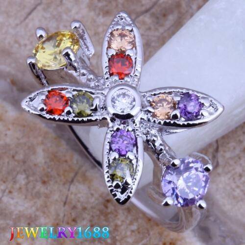 Admirable Multicolor Multigem Silver Plated Ring Size 8.75 D377