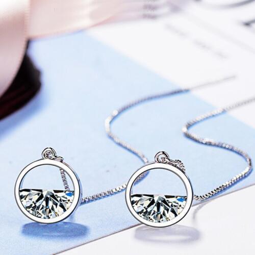 Elegant 925 sterling silver Zircon Crystal Earrings For Women Long Tassel Dangle Earrings Ear Line pendientes Brincos