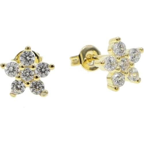 Real 925 sterling Silver five Zircon Flower Stud Earrings For Women brincos Gift Boucle d'oreille oorbellen
