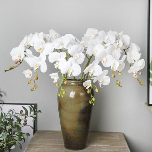 1pc 9 Heads Artificial Butterfly Orchid PU Phalaenopsis For Wedding Bride Bouquet Home Flower Arrangement Vase Decor Fake Floral