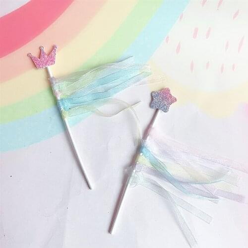 1PC Rainbow color Birthday Cake Topper Supplies for Kids Birthday Party Crown Star Tassel Baby Happy Birthday Cake Topper