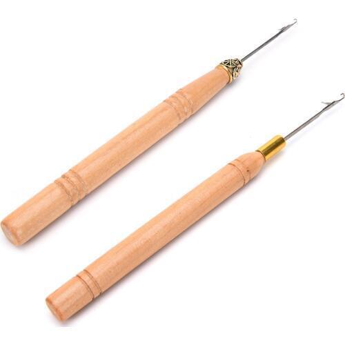 1Pcs Braiding Wig Tools Wooden Handle Crochet Hook Threader Pulling Needle For Linking Micro Rings/Loop Needle Hair Extension