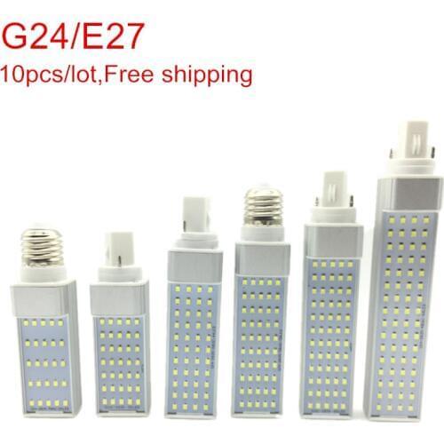 10Pcs G24 LED Bulbs 7W 9W 11W 13W 15W 18W E27 LED Lamp Light SMD 2835 Spotlight 180 Degree AC85-265V Horizontal Plug Light