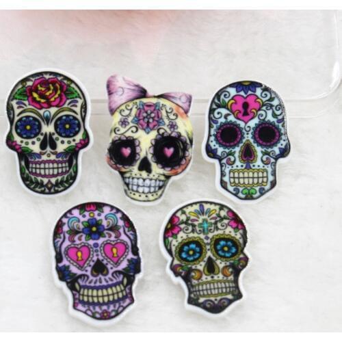 10pcs/lot DIY planar resin cabochons accessories flat back resin skull with flowers
