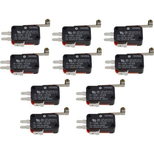 10pcs New Durable Micro Switch V-156-1C25 Limit Switch Long Hinge Roller Momentary SPDT Snap Action