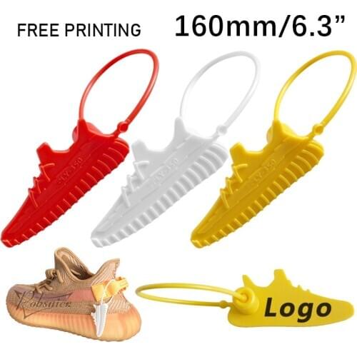 100 Custom Printed Shoe Tags Disposable Off Plastic White Brand Logo Gift Hang Label Tag for Sneakers Yeezy 350 Shoes 160mm/6.3"