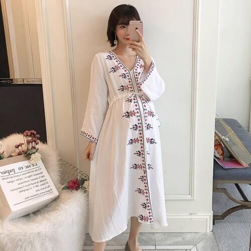 1031# Maternity Clothes Summer Cotton Embroidery Short Sleeve Loose Stylish Dress for Pregnant Women Mom Dress