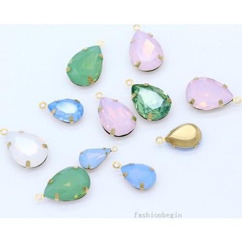 12p 10x14mm Teardrop opal color faceted Framed glass Pendants Connectors Necklace Earrings finding eardrop accessories suppliers
