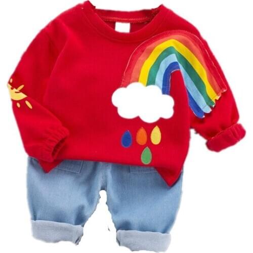 Baby Boys Girls Clothes suit Autumn Winter Kids Wool T-Shirt +jeans 2Pcs/Sets Infant Clothing Set Casual Children Tracksuit 0-4Y