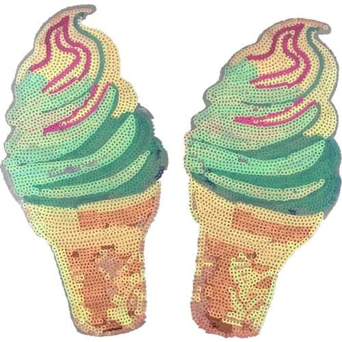 5 PCS/lot Colorful Ice Cream Sequined Sew on Patches DIY Sewing Repair Large Ice Cream Sequins Appliques Patch for Clothes