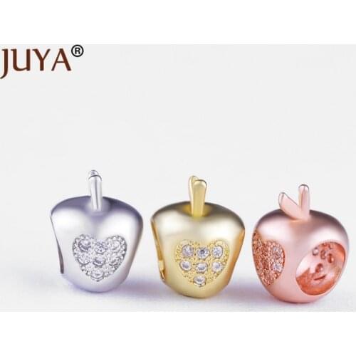 5 PCS Wholesale can mix color copper zircon Large hole Apple Charm Beads For Jewelry Making DIY Original Bracelets Findings